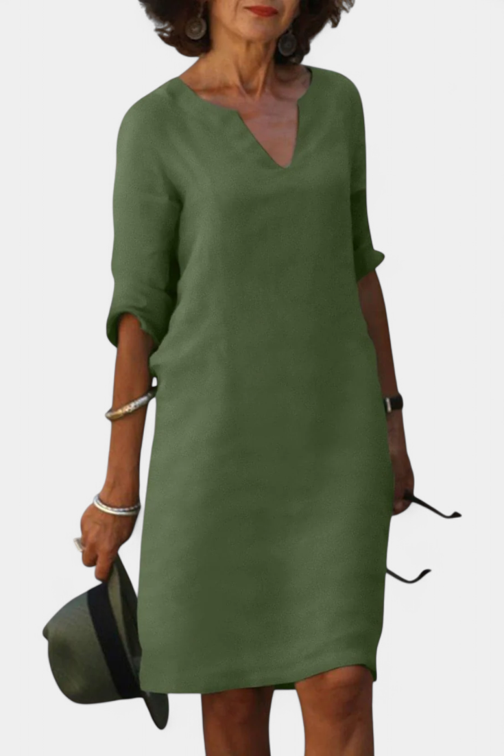 Clara – Vestido Elegante con Escote en V y Manga Tres Cuartos