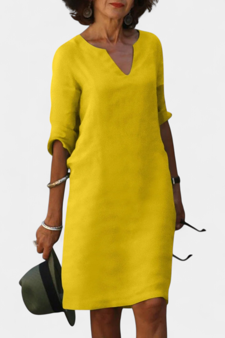 Clara – Vestido Elegante con Escote en V y Manga Tres Cuartos
