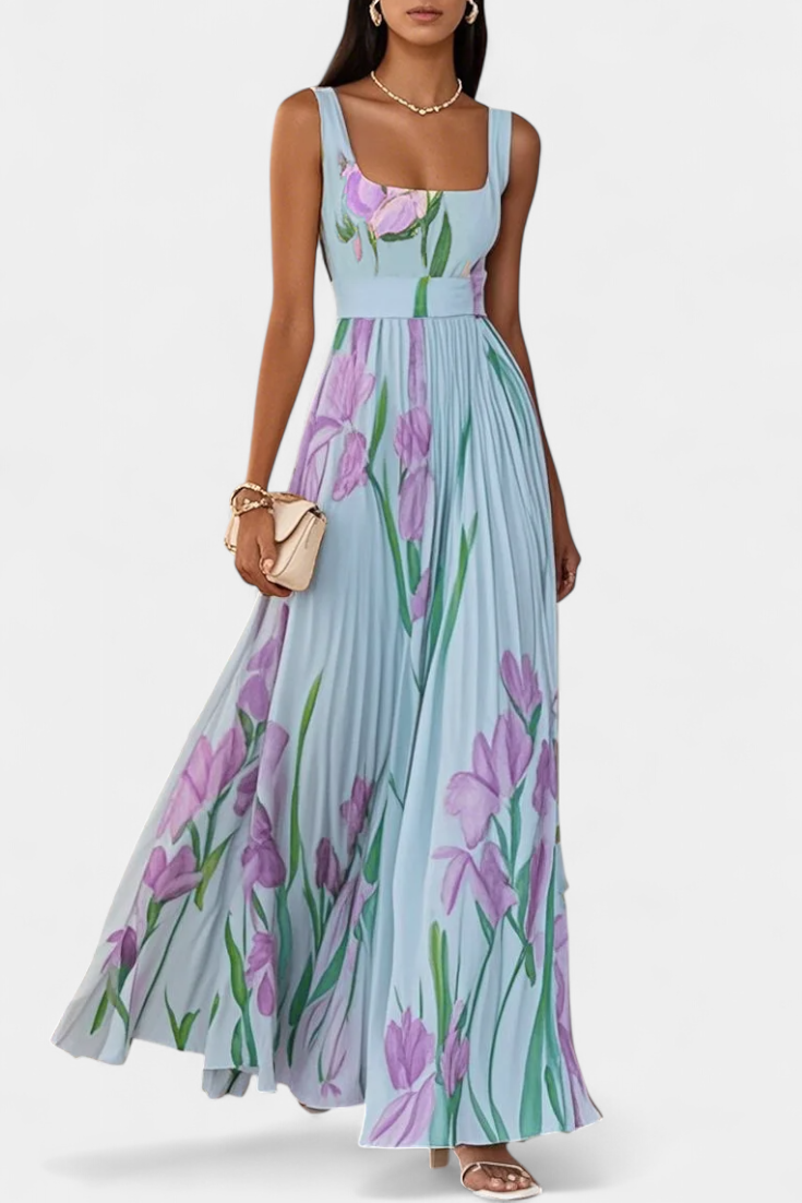 Marisol – Vestido Largo Floral Plisado para Un Estilo Elegante y Sofisticado
