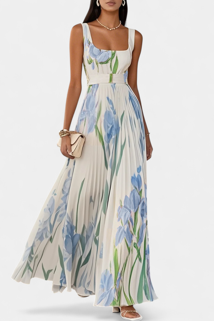 Marisol – Vestido Largo Floral Plisado para Un Estilo Elegante y Sofisticado