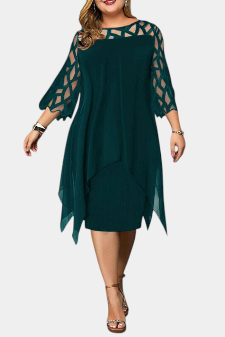 Elena – Vestido Elegante de Talla Grande con Mangas de Encaje
