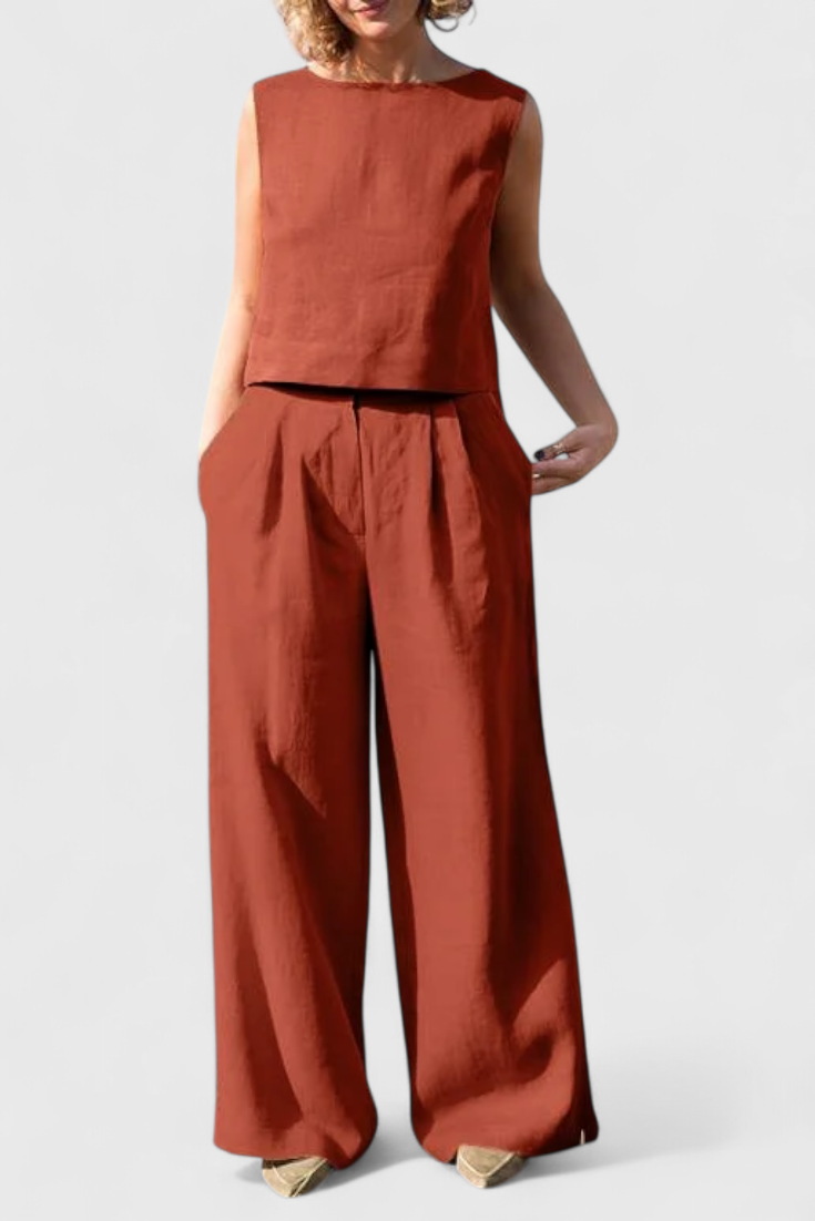 Claudia – Conjunto Vintage Sin Mangas para Un Verano Fresco y Elegante