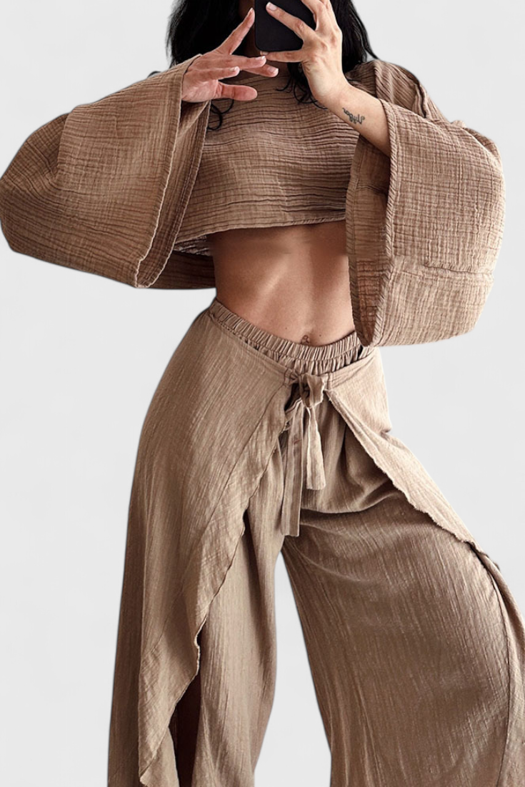 Clara – Conjunto Bohemio con Kimono y Pantalón Cruzado para Estilo y Comodidad