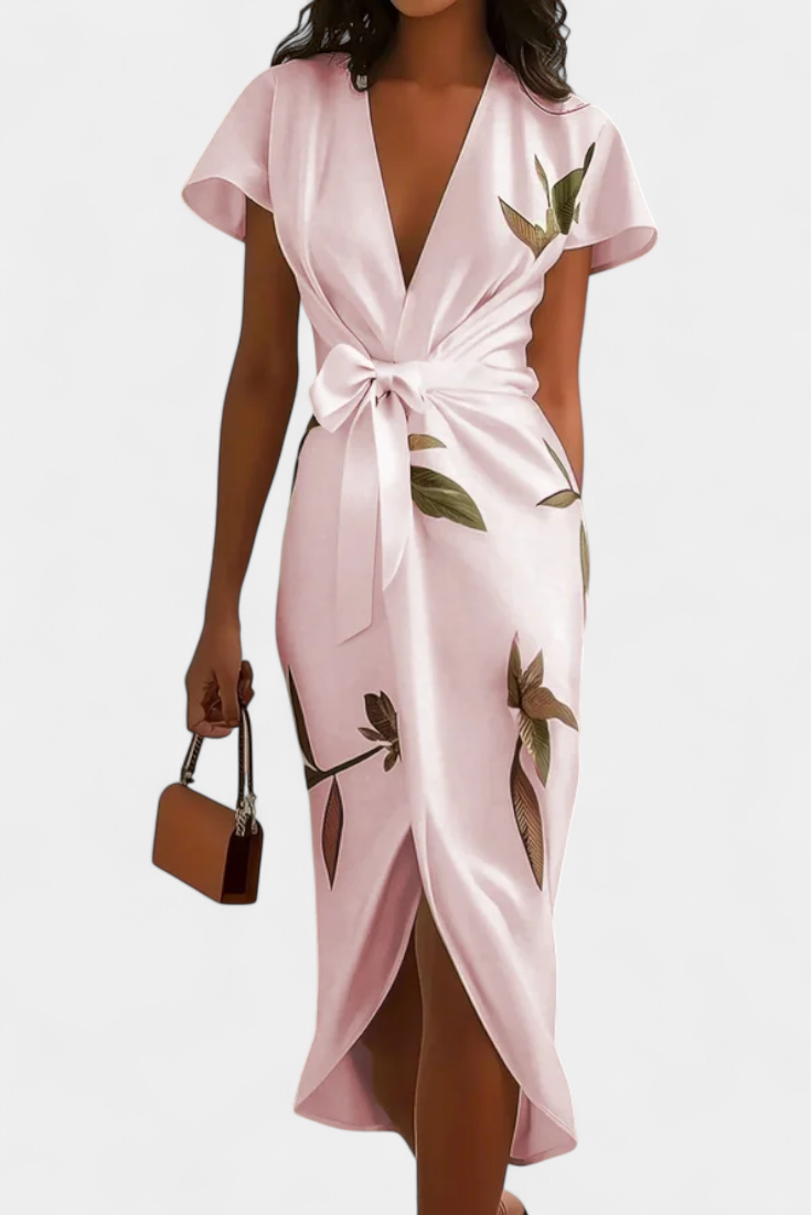Lidia – Vestido Elegante con Estampado de Hojas Frescas