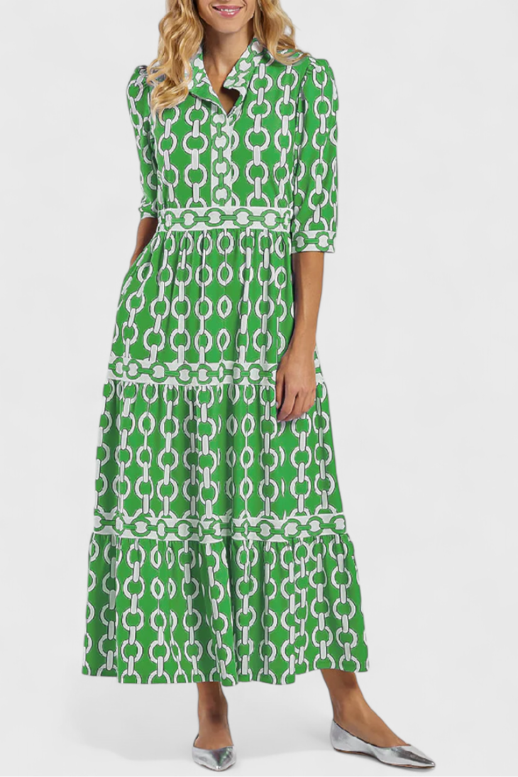 Tania – Vestido Midi con Estampado Único y Sofisticado