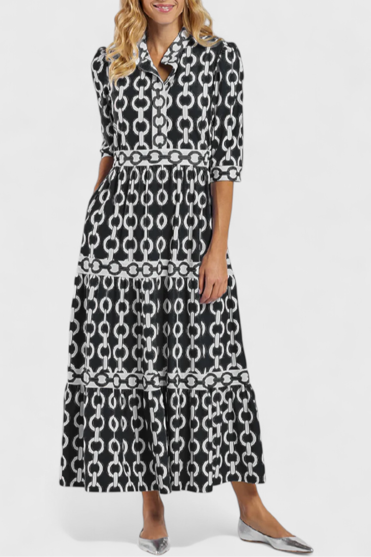 Tania – Vestido Midi con Estampado Único y Sofisticado