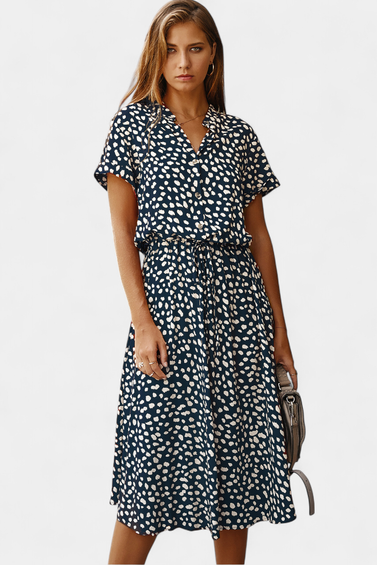 Renata – Vestido Midi de Lunares Con Estilo Juguetón y Comodidad Inigualable
