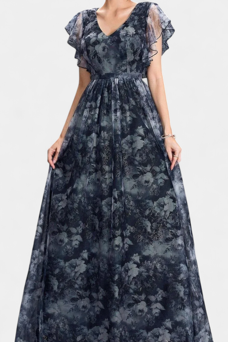 Mariana – Vestido Largo de Chifón con Estampado Floral para un Look Romántico y Fresco