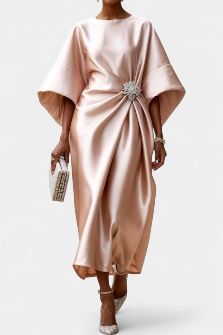 Elena – Vestido Largo de Satén con Brillo Elegante y Sofisticado