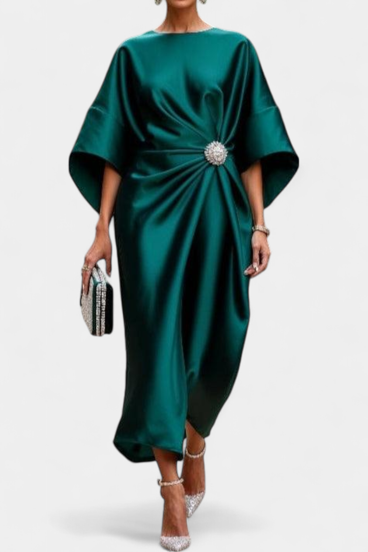 Elena – Vestido Largo de Satén con Brillo Elegante y Sofisticado