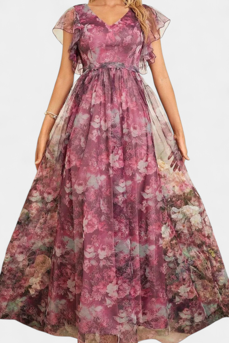 Mariana – Vestido Largo de Chifón con Estampado Floral para un Look Romántico y Fresco