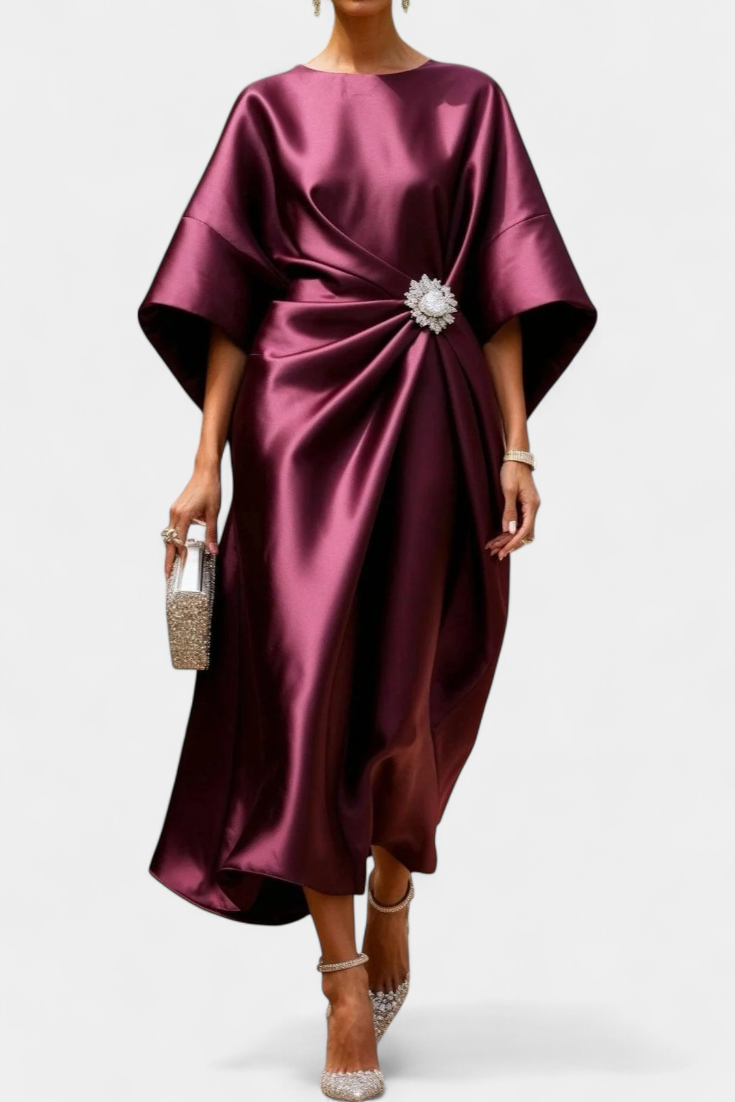 Elena – Vestido Largo de Satén con Brillo Elegante y Sofisticado