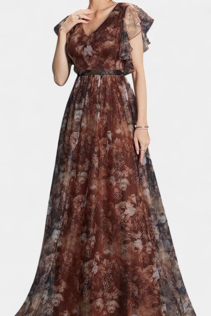 Mariana – Vestido Largo de Chifón con Estampado Floral para un Look Romántico y Fresco