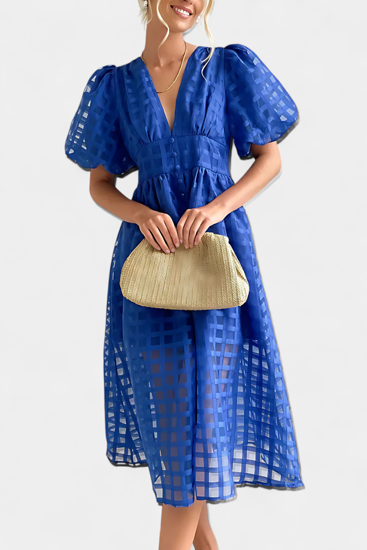 Claudia – Vestido Midi Con Manga Abullonada Y Diseño Elegante Para Brillar Con Estilo