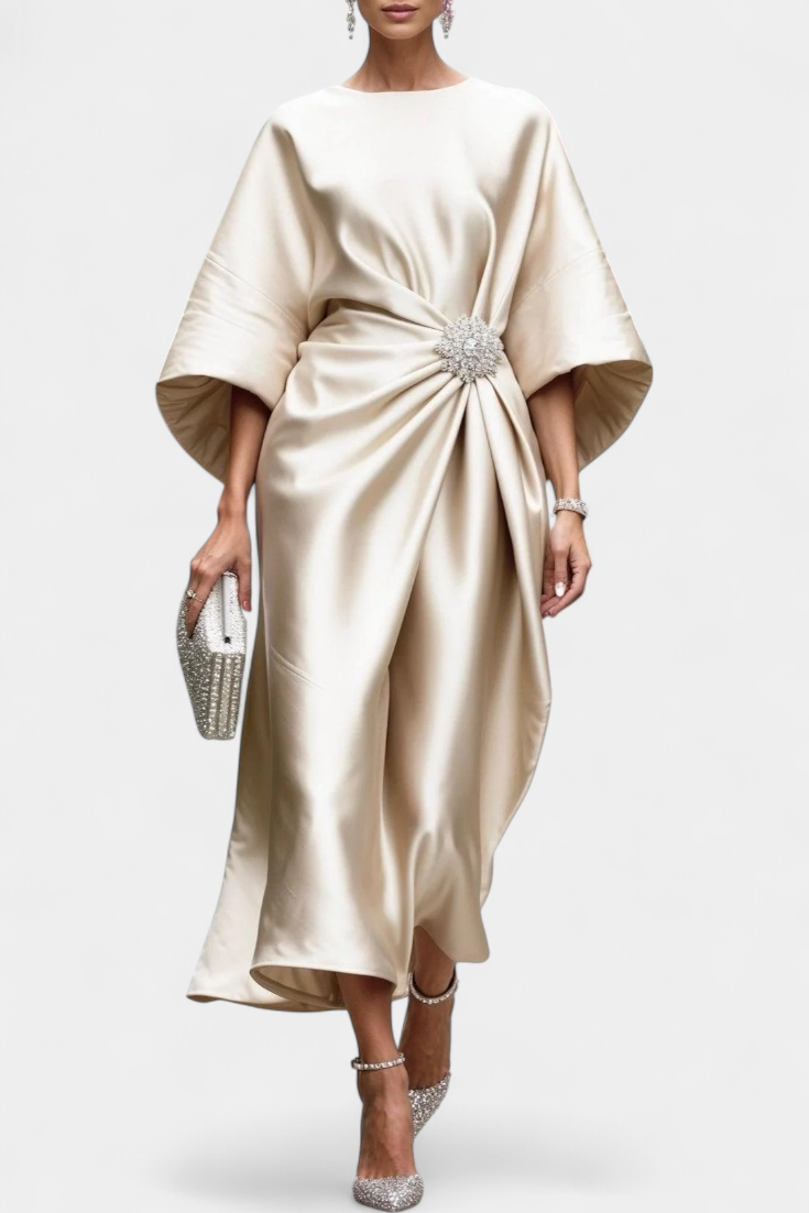 Elena – Vestido Largo de Satén con Brillo Elegante y Sofisticado