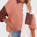 Clara – Blusa de Botones en Bloque de Color para un Estilo Audaz y Refinado