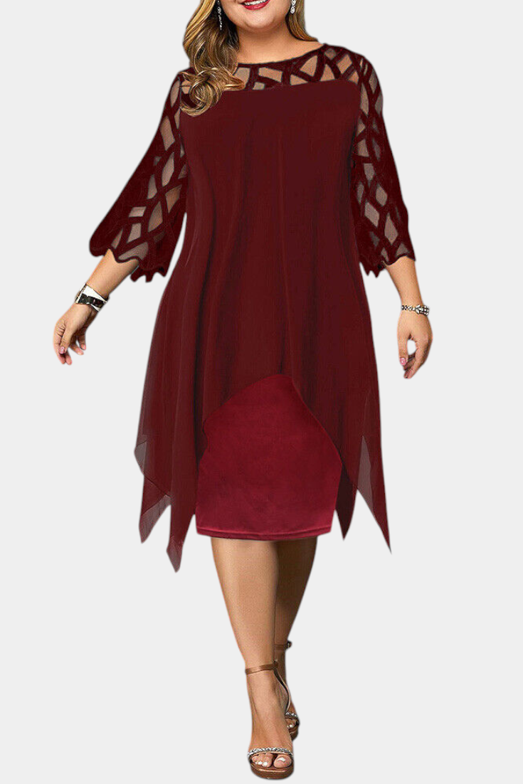 Elena – Vestido Elegante de Talla Grande con Mangas de Encaje